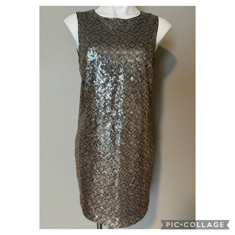 Banana Republic Silver & Gold Sequin Geometric Sleeveless Shift Dress Size 6